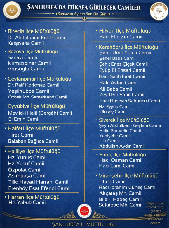 Şanlıurfa’da İtikafa Girilecek Camiler Açıklandı