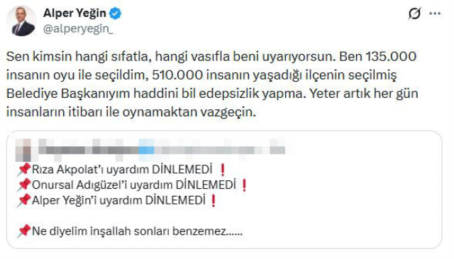 Başkan Alper Yeğin’den Sosyal Medya Polemiğine Sert Yanıt: "Haddini Bil, Edepsizlik Yapma!"