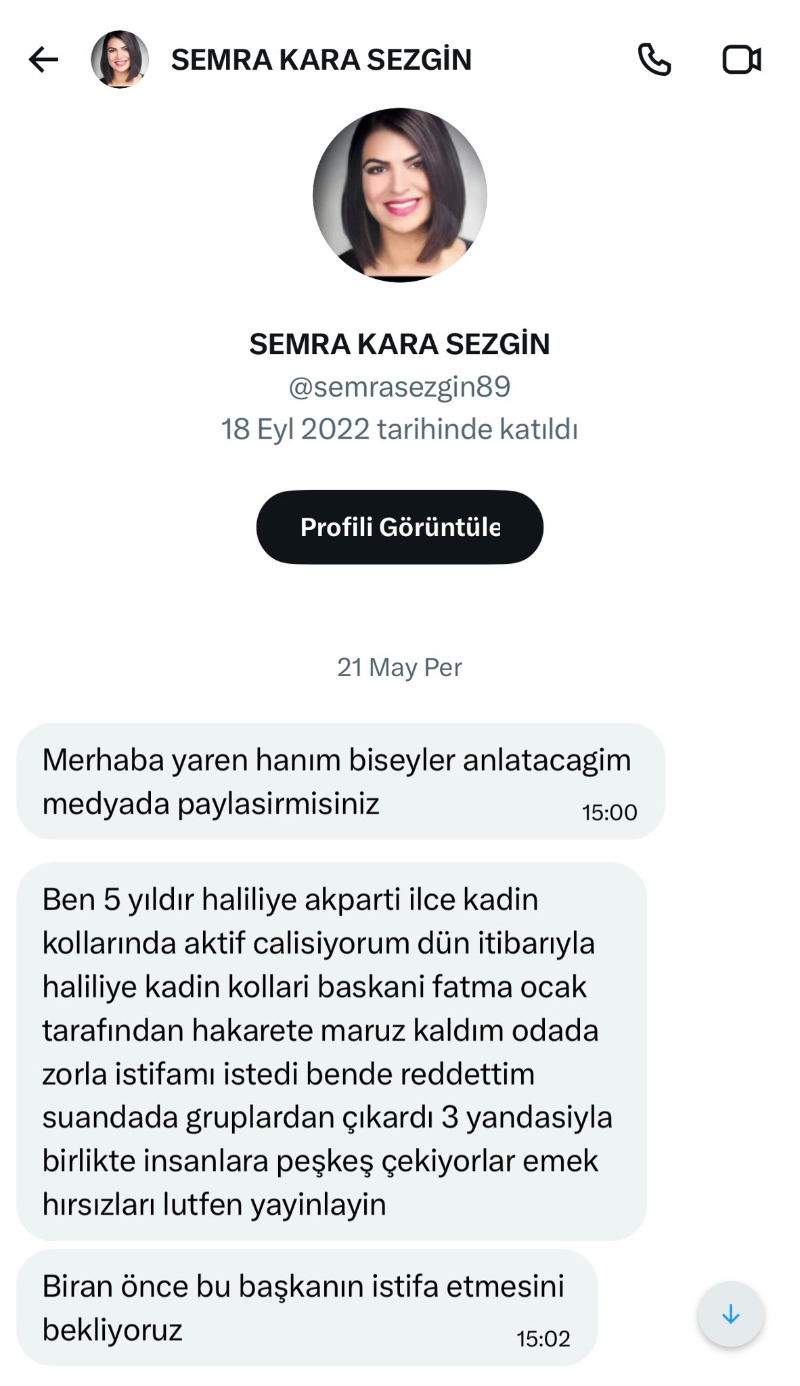 AK PARTİ HALİLİYE KADIN KOLLARINDA "ZORLA İSTİFA" VE "HAKARET" İDDİASI: "EMEKLERİMİZ PEŞKEŞ ÇEKİLİYOR" AK PARTİ HALİLİYE KADIN KOLLARINDA "ZORLA İSTİFA" VE "HAKARET" İDDİASI: "EMEKLERİMİZ PEŞKEŞ ÇEKİLİYOR"