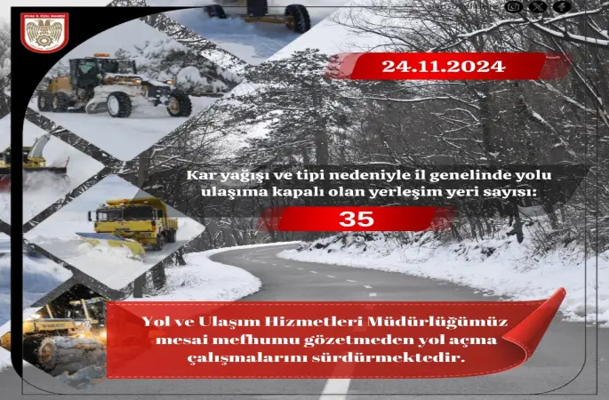 Kar yağışı nedeniyle 35 köy yolu kapandı