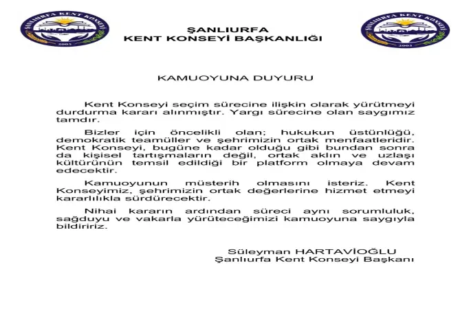 Şanlıurfa Kent Konseyi Seçim Sürecine Yürütmeyi Durdurma Kararı