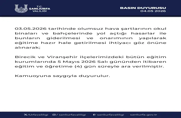 Şanlıurfa'nın İki İlçesinde Eğitime Hava Engeli: 4 Gün Ara Verildi!