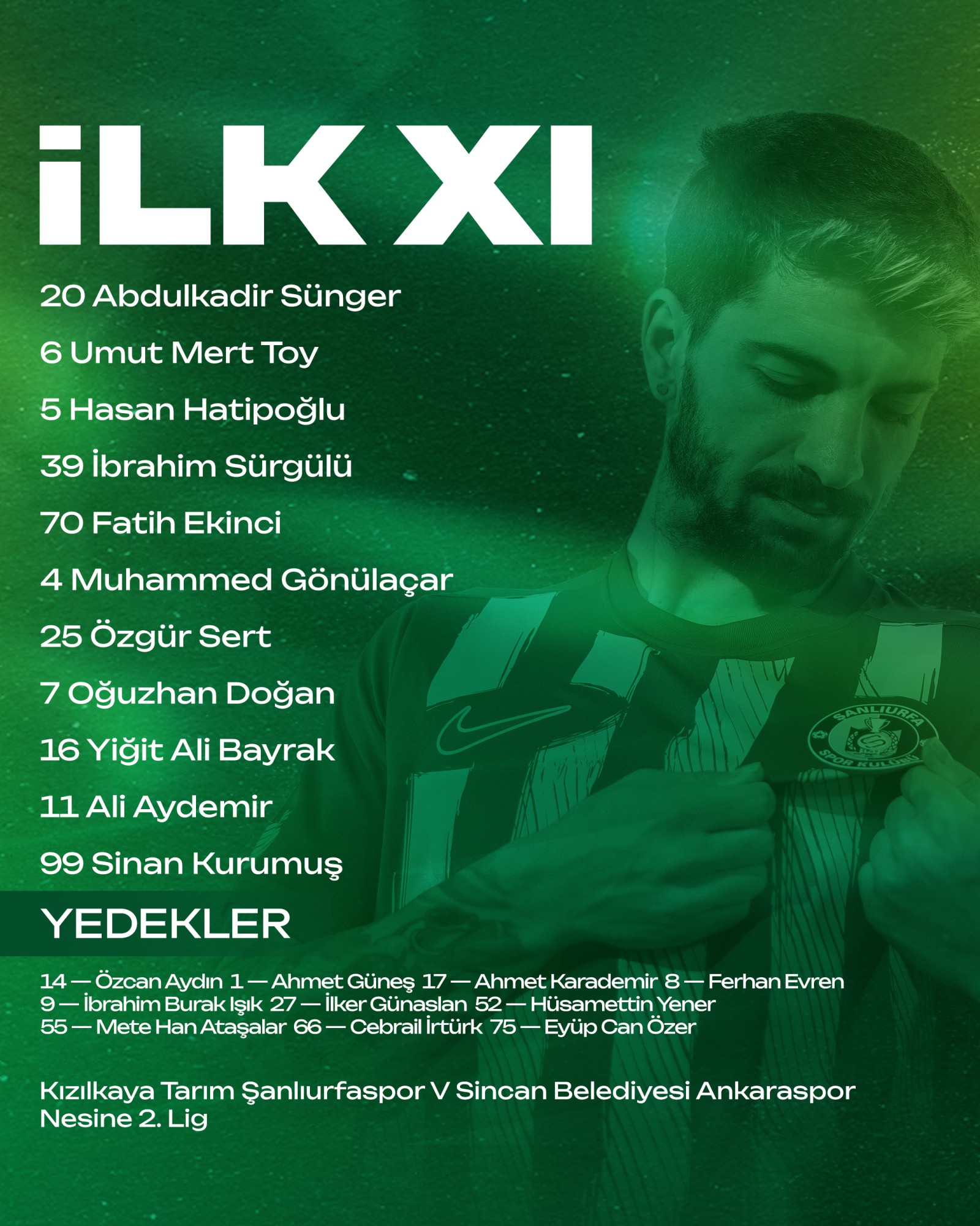 Şanlıurfaspor’un Sincan Belediyesi Ankaraspor Maçındaki İlk 11'i Belli Oldu! - 1