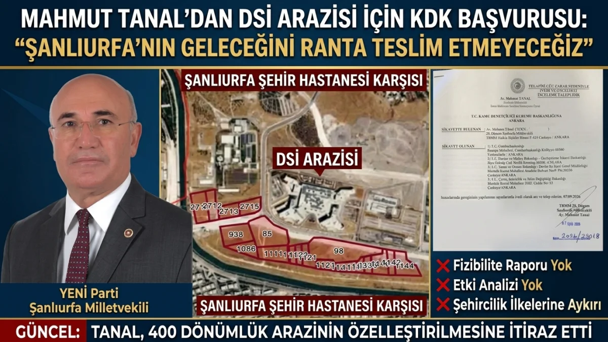 Mahmut Tanal’dan DSİ Arazisi İçin KDK Başvurusu: "Şanlıurfa’nın Geleceğini Ranta Teslim Etmeyeceğiz"