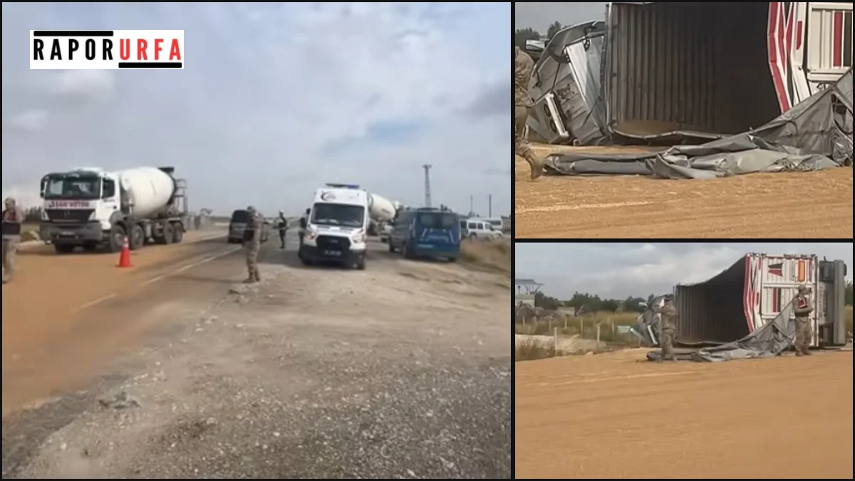 Şanlıurfa-Suruç yolunda kamyon devrildi! Trafik tek şeritten sağlanıyor